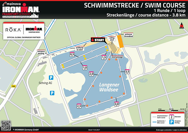 Schwimmstrecke, Langener Waldsee. 3,8km